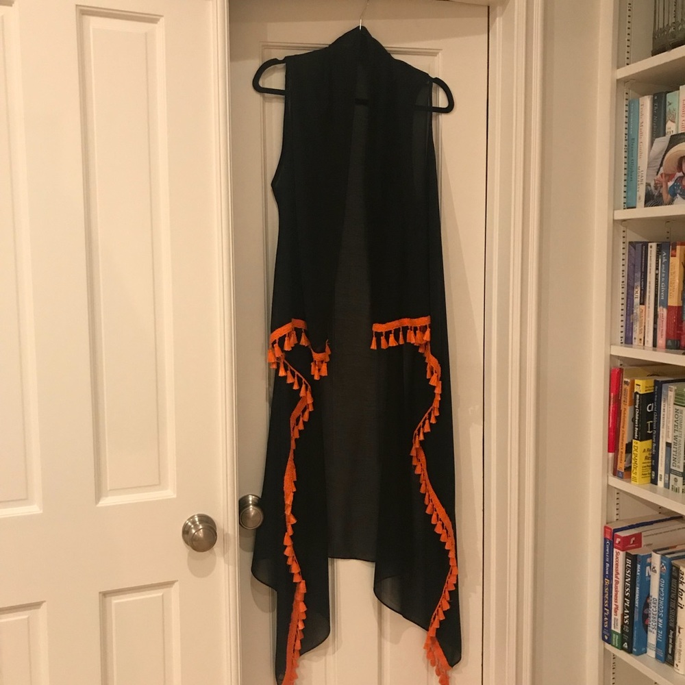 Black with orange tassels sheer kaftan